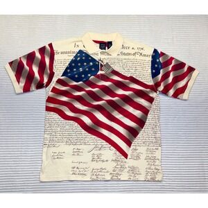 NWT Cotton Traders L American Flag Declaration of Independence Patriotic Polo